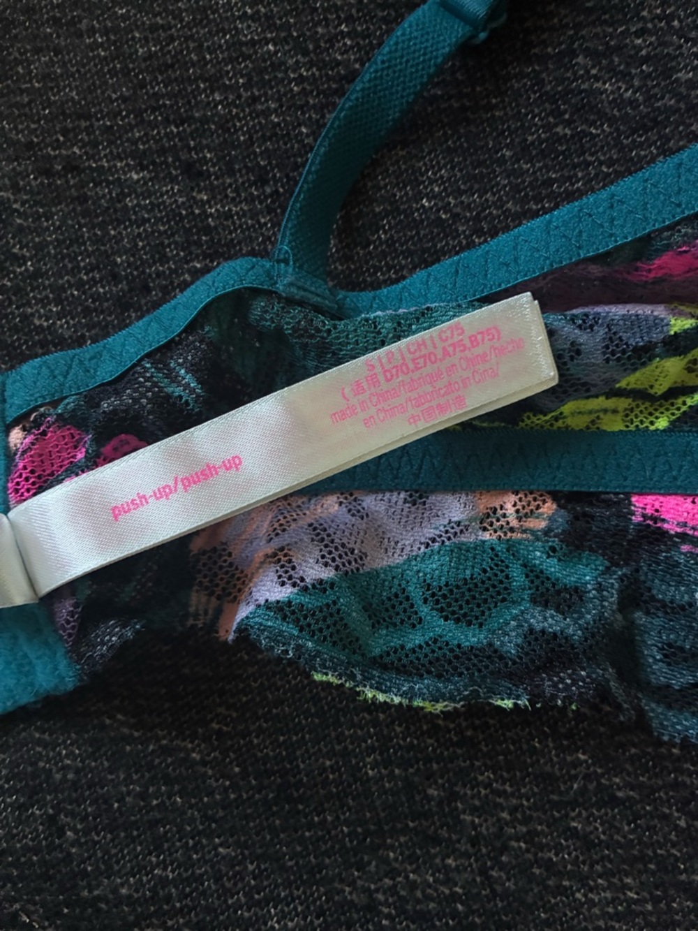 Victoria's Secret Teal Floral Lace Underwire Bra with Neon Accents - Picture 3 of 9